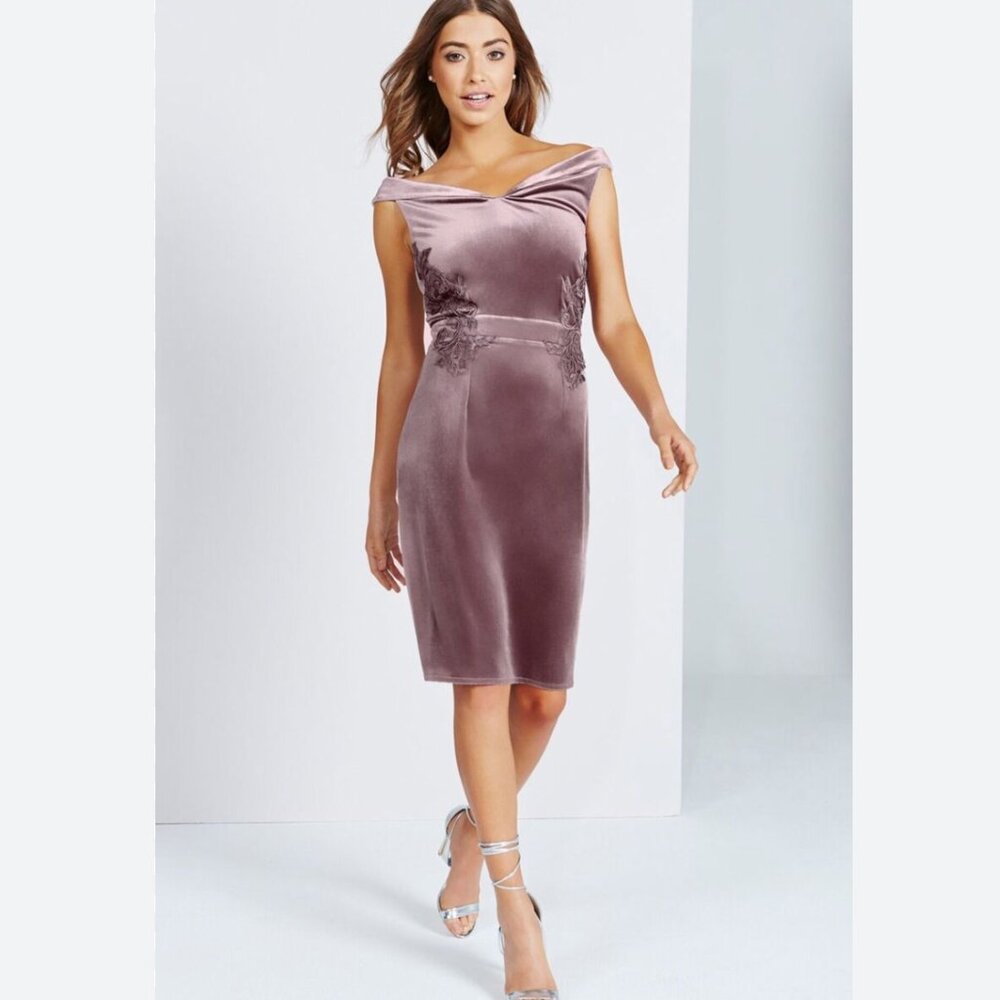 Lilac Velvet Off The Shoulder Little Mistress Dress Size 8 Tall